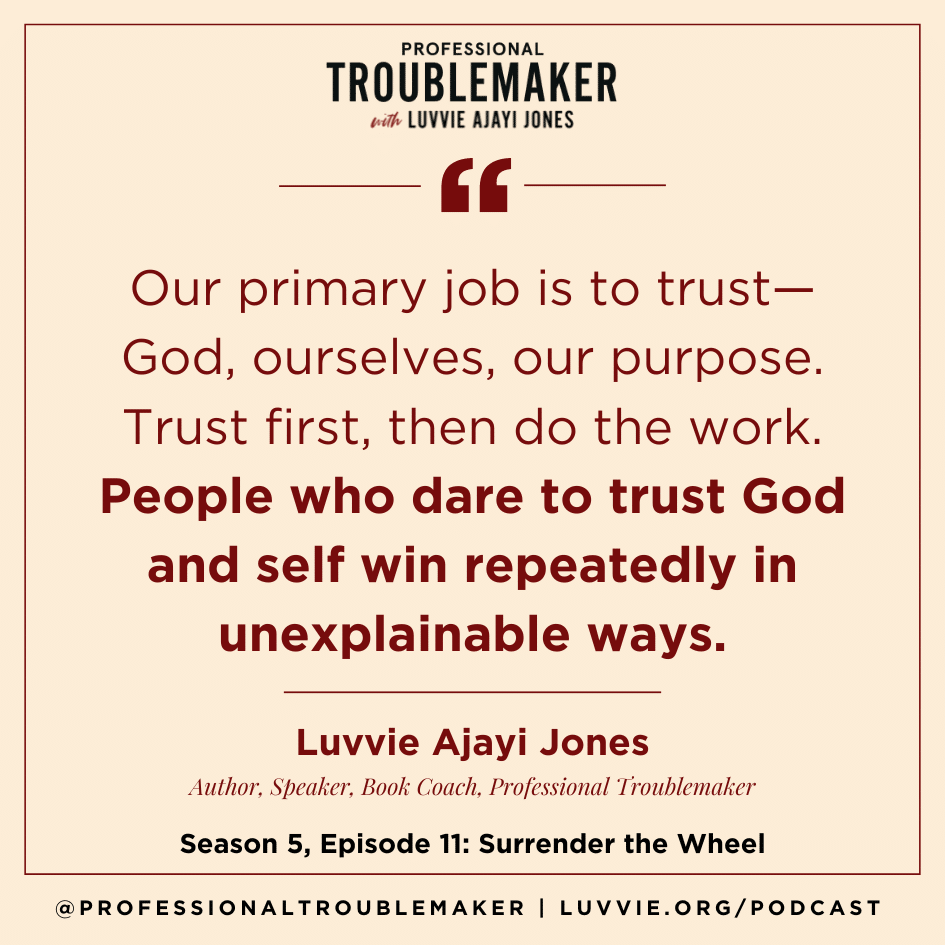 Dare to trust God - PT Podcast Quote Graphic - Luvvie Ajayi Jones